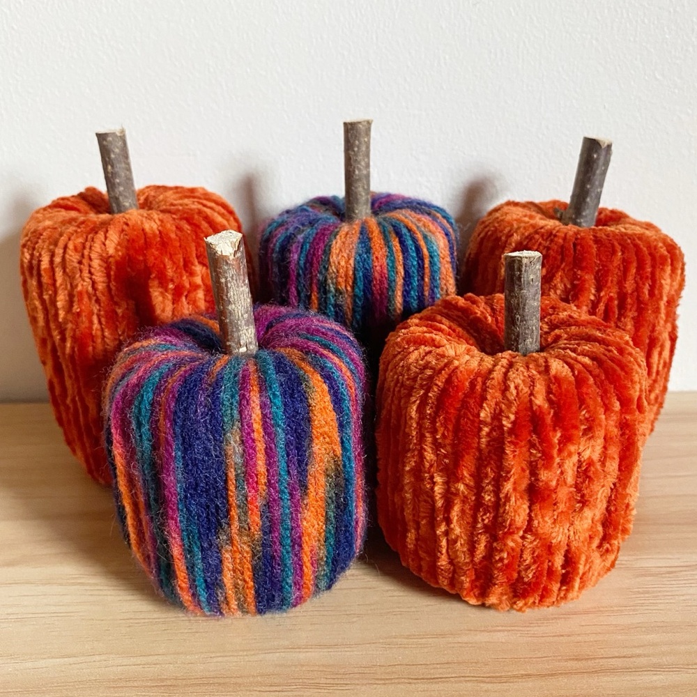 Orange and Retro Stripe Pumpkin Handmade Decor Set of 5